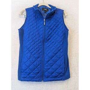Fresh Womens Royal Blue Diamond Quilted Full Zip Vest Ribbed Sides Small